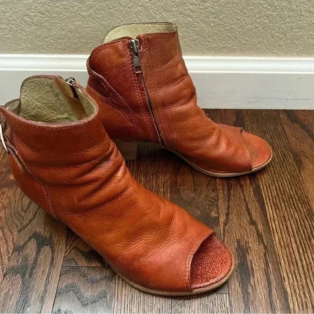 Matisse Folk Brick Red Leather Peep Toe Booties Boots Shoes Lulus Size 7.5 $167 - Picture 3 of 16